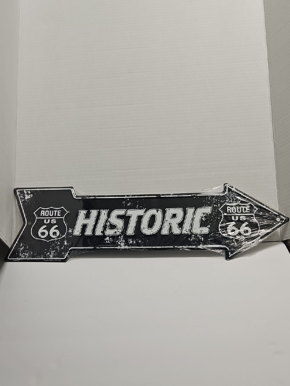 Historic Route 66 Metal Arrow Sign - Black & White